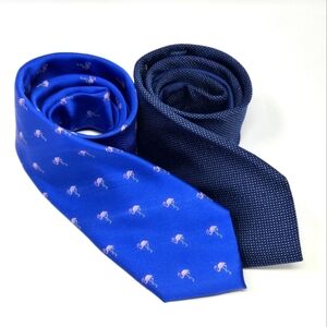TOMMY HILFIGER NECKTIE LOT OF 2 SILK TIES BLUE POLKA DOT PINK FLAMINGO MEN OS